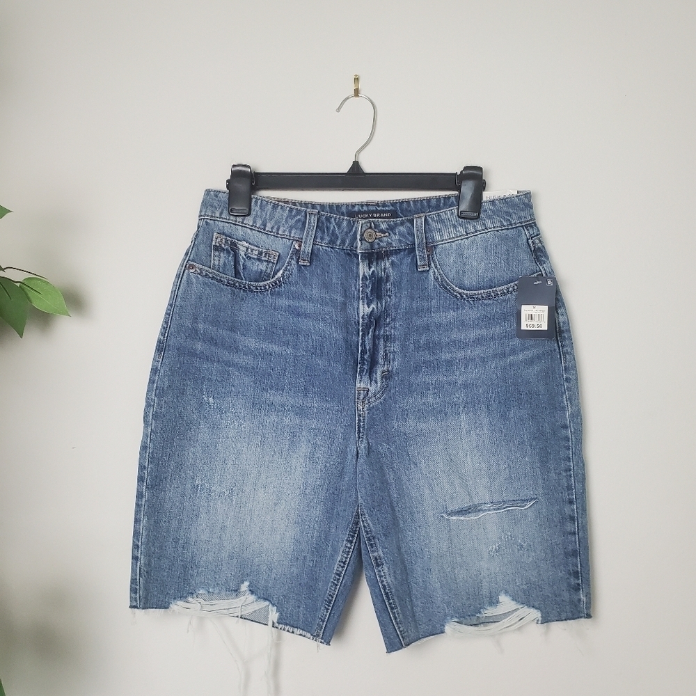 Lucky Brand High Rise Bermuda Shorts Womens Size 10 Distressed - Picture 1 of 14